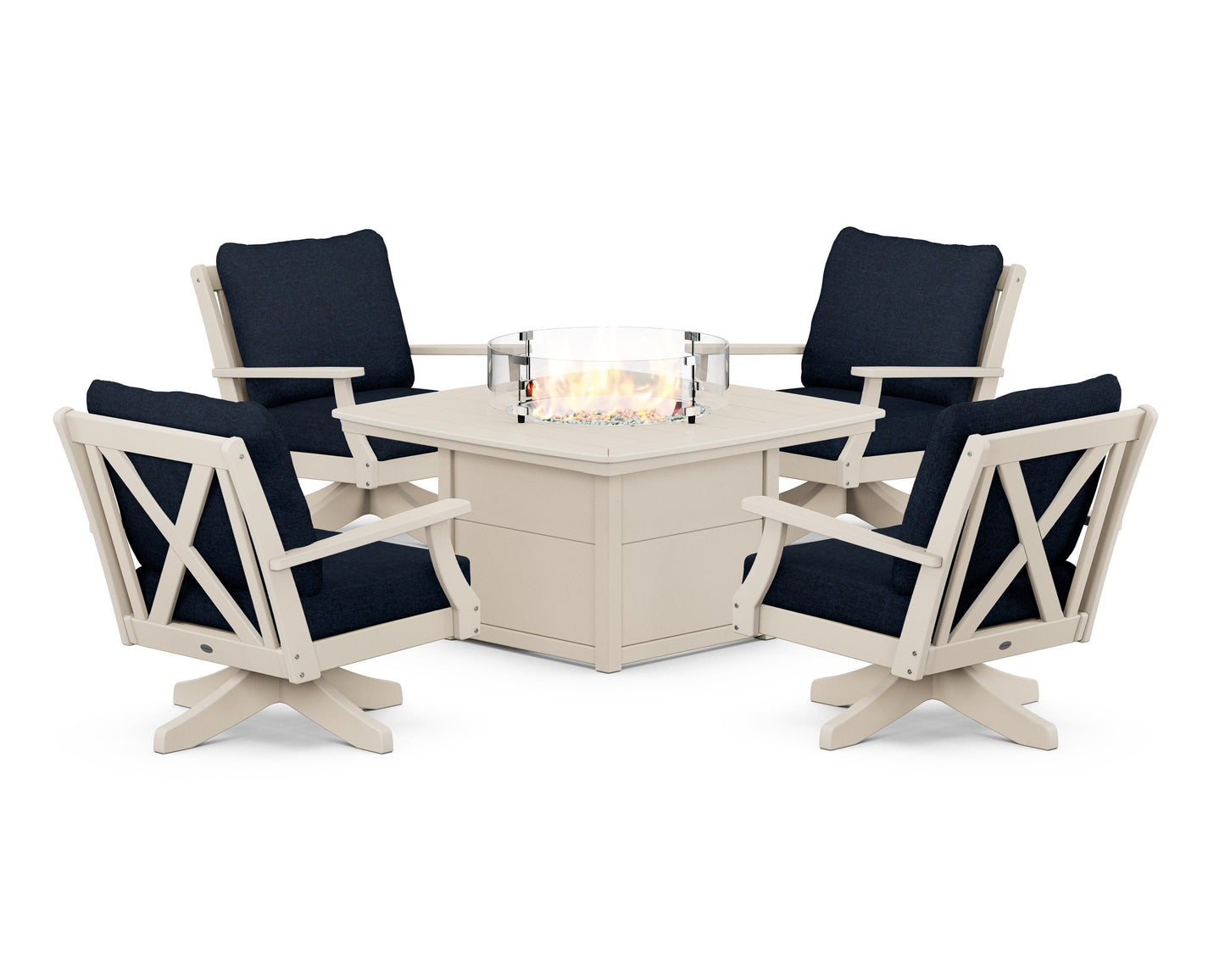 Braxton 5-Piece Deep Seating Swivel Conversation Set with Fire Pit Table