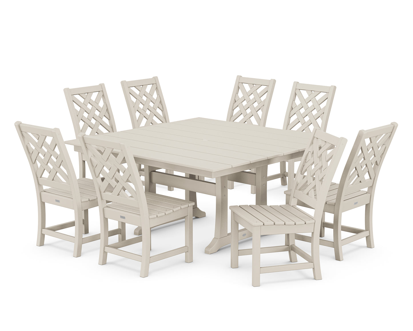 Wovendale Side Chair 9-Piece Square Farmhouse Dining Set with Trestle Legs