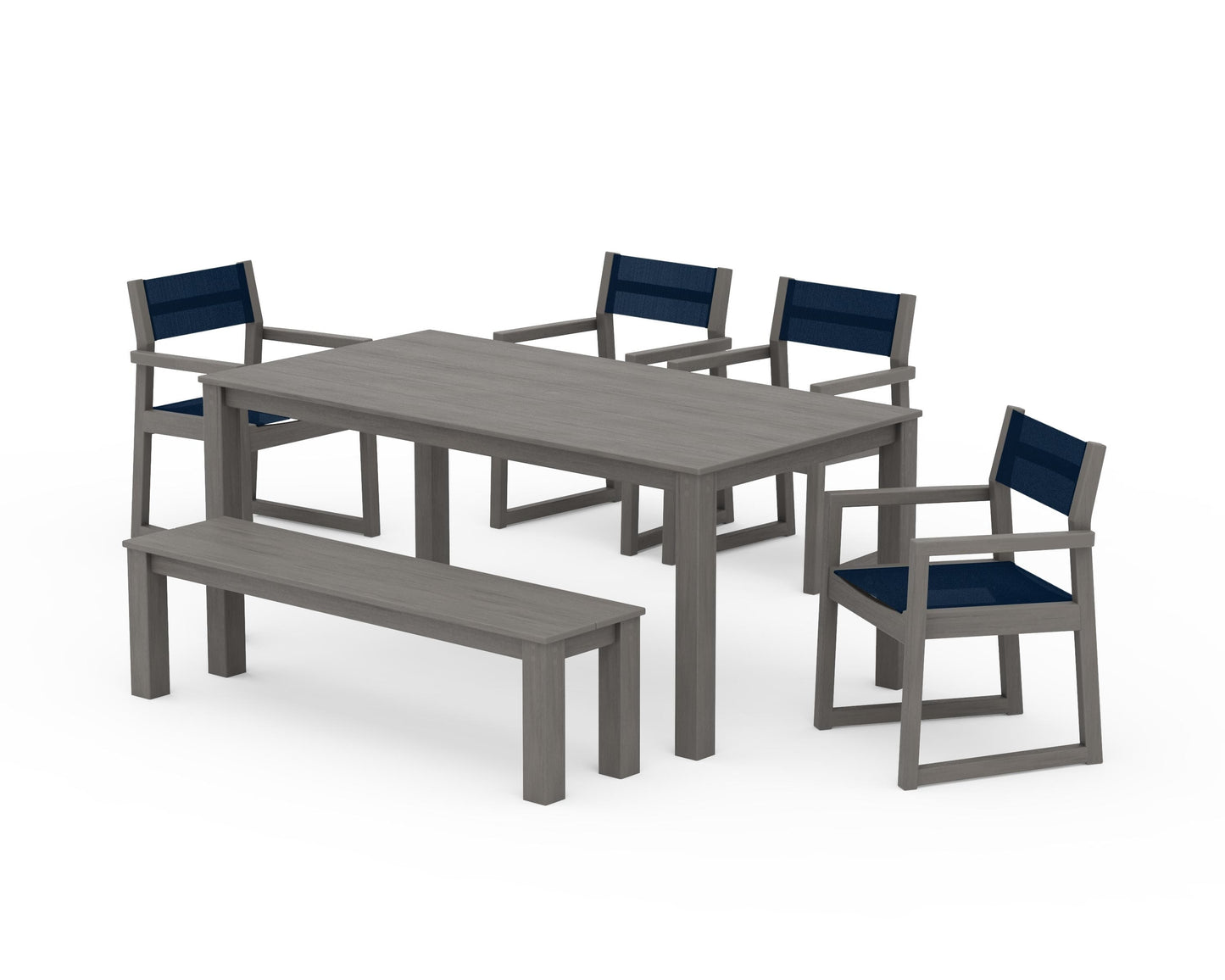 EDGE Sling Arm Chair 6-Piece Parsons Dining Set with Bench