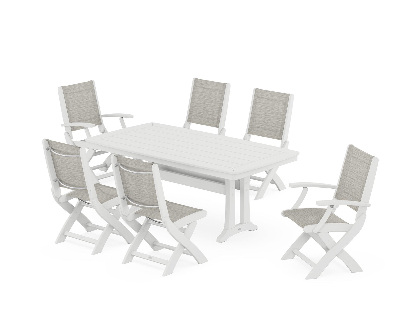 Coastal Folding Chair 7-Piece Dining Set with Trestle Legs