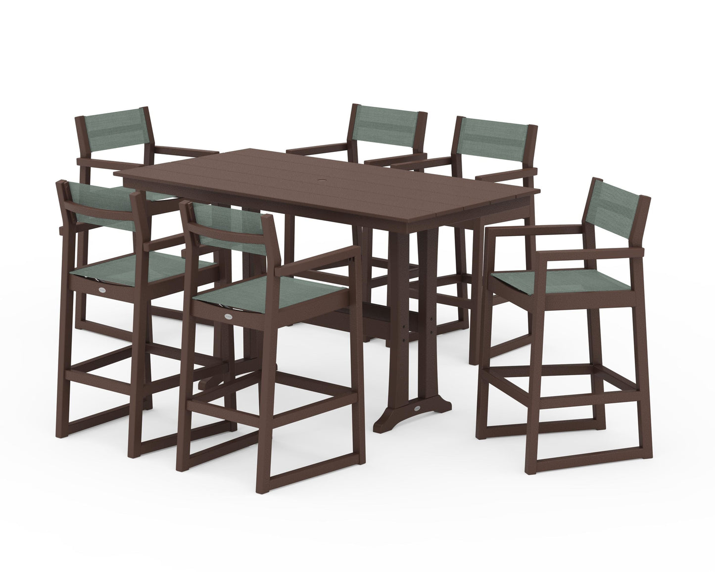 EDGE Sling Arm Chair 7-Piece Farmhouse Bar Set with Trestle Legs