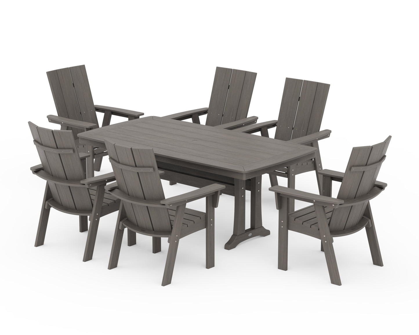 Modern Curveback Adirondack 7-Piece Dining Set with Trestle Legs