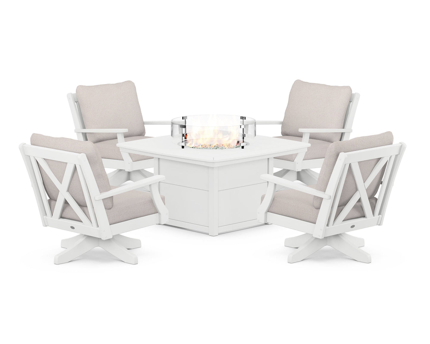 Braxton 5-Piece Deep Seating Swivel Conversation Set with Fire Pit Table