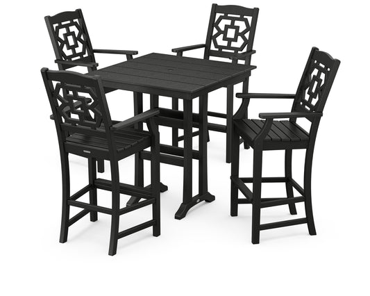 Chinoiserie 5-Piece Farmhouse Bar Set with Trestle Legs