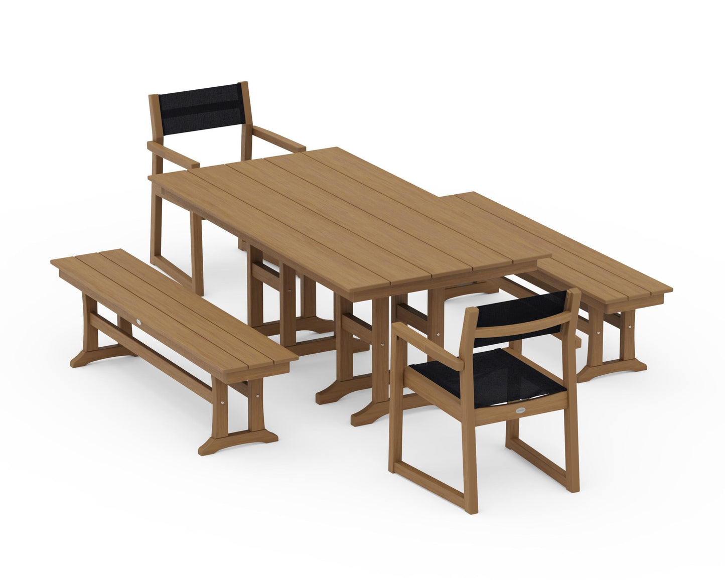 EDGE Sling Arm Chair 5-Piece Farmhouse Dining Set with Benches