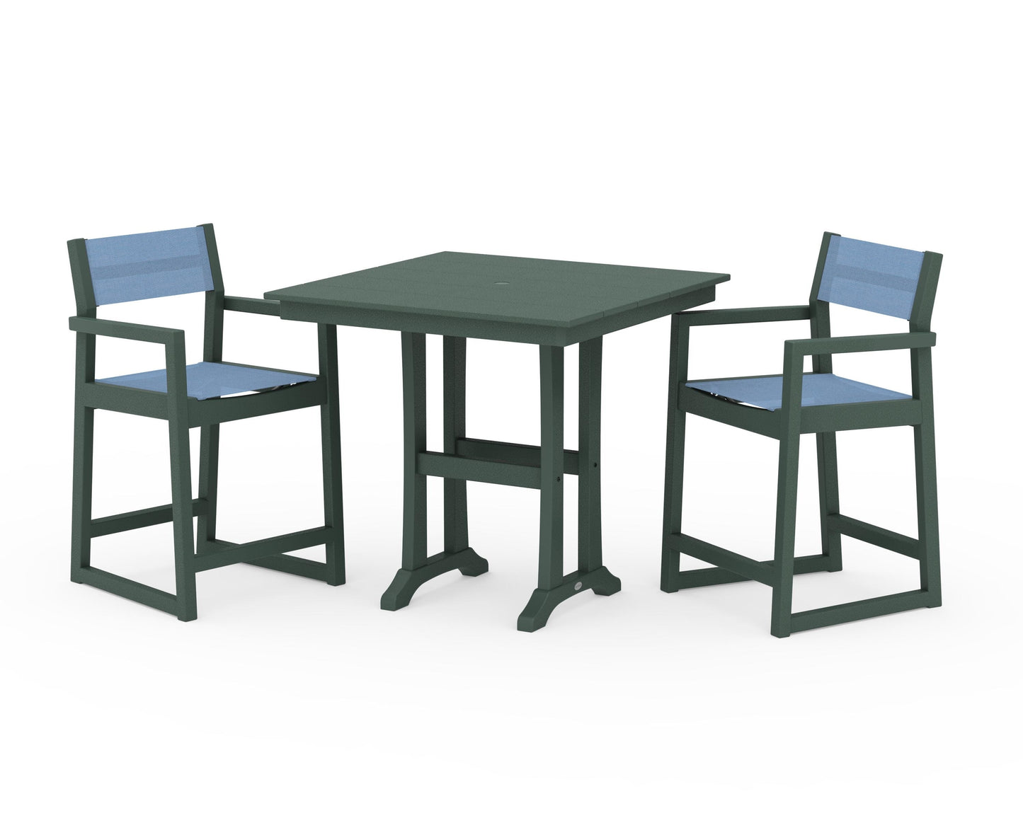 EDGE Sling Arm Chair 3-Piece Farmhouse Counter Set with Trestle Legs