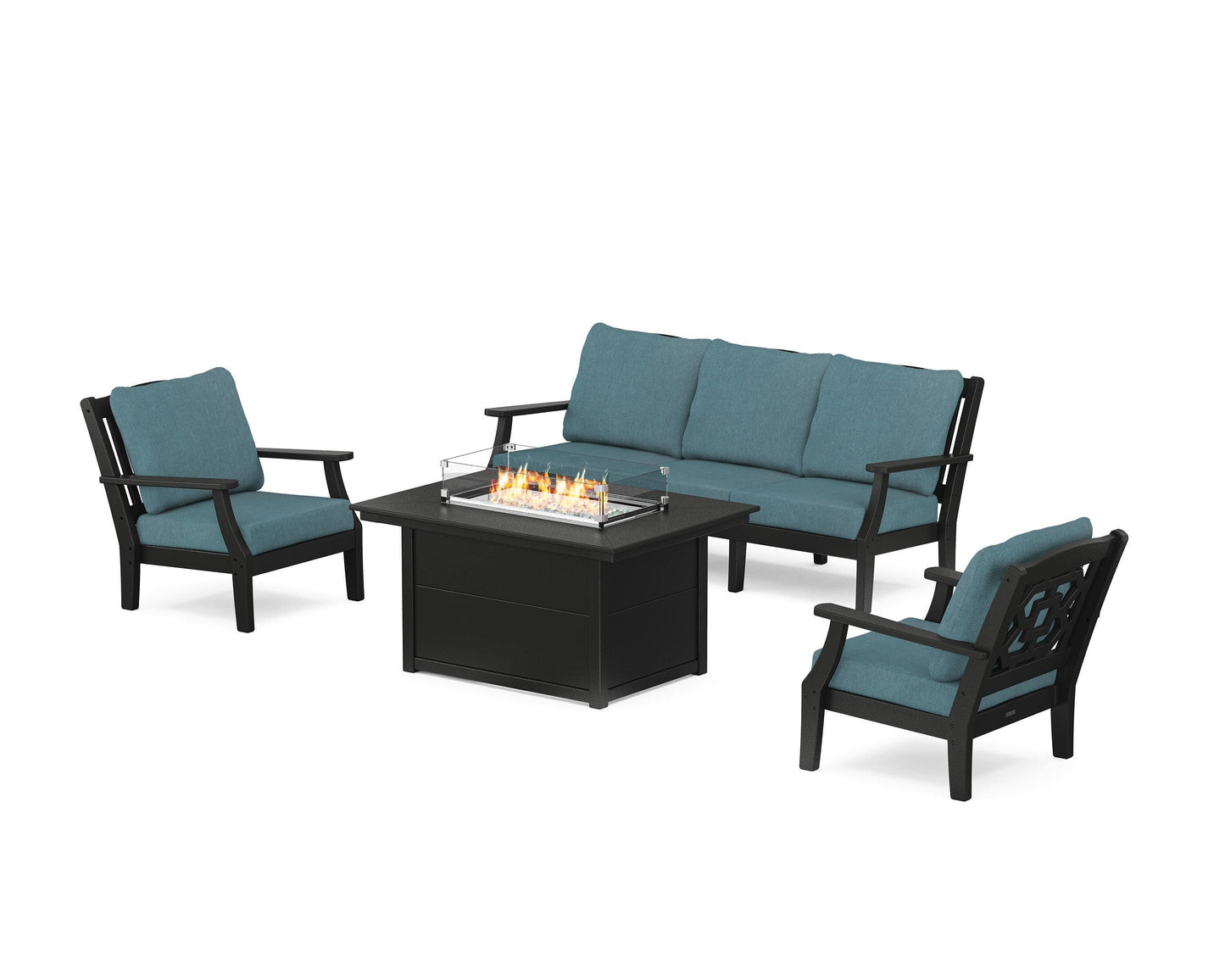 Chinoiserie Deep Seating Fire Pit Table Set
