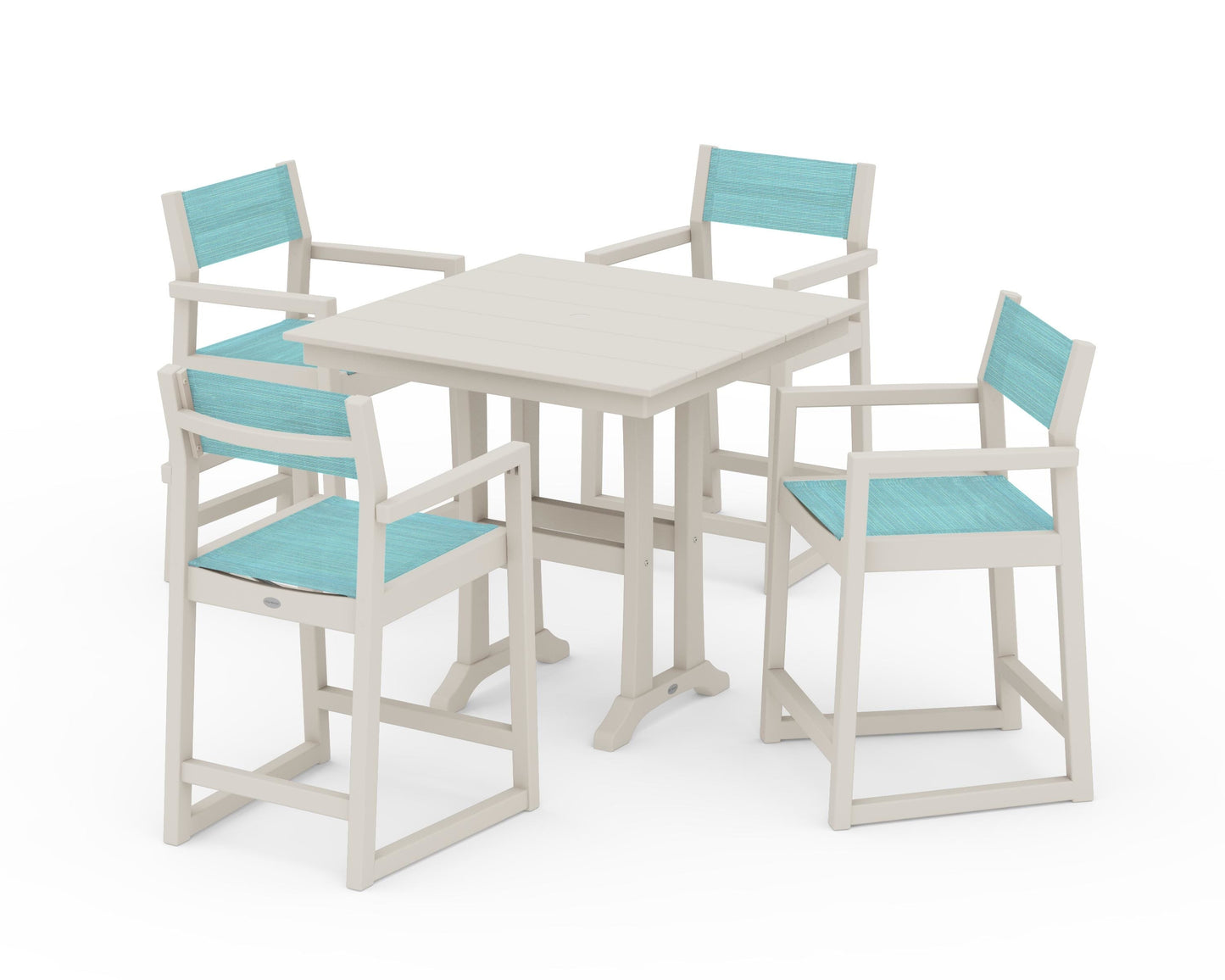 EDGE Sling Arm Chair 5-Piece Farmhouse Counter Set with Trestle Legs