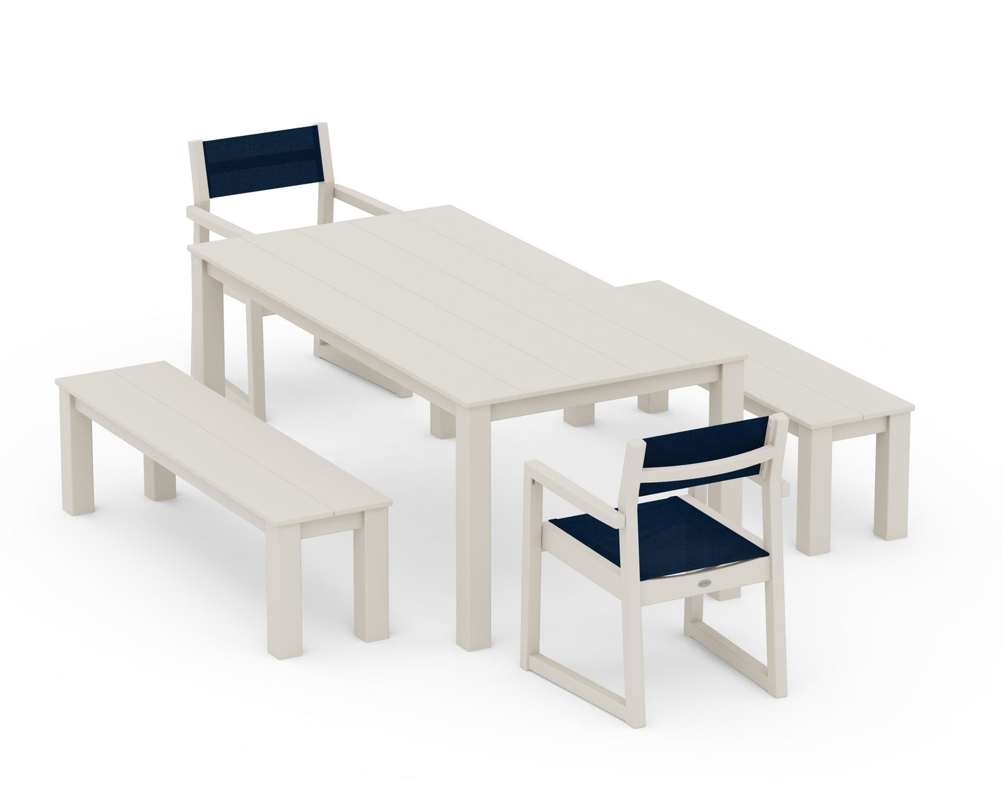 EDGE Sling Arm Chair 5-Piece Parsons Dining Set with Benches