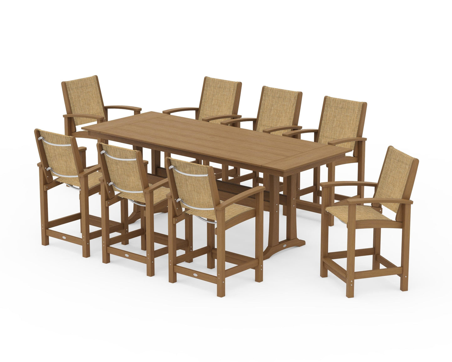 Coastal 9-Piece Farmhouse Counter Set with Trestle Legs