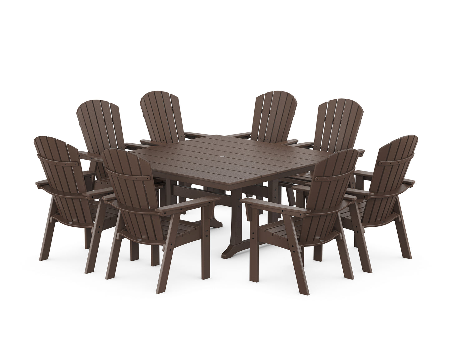 Nautical Curveback Adirondack 9-Piece Square Dining Set with Trestle Legs