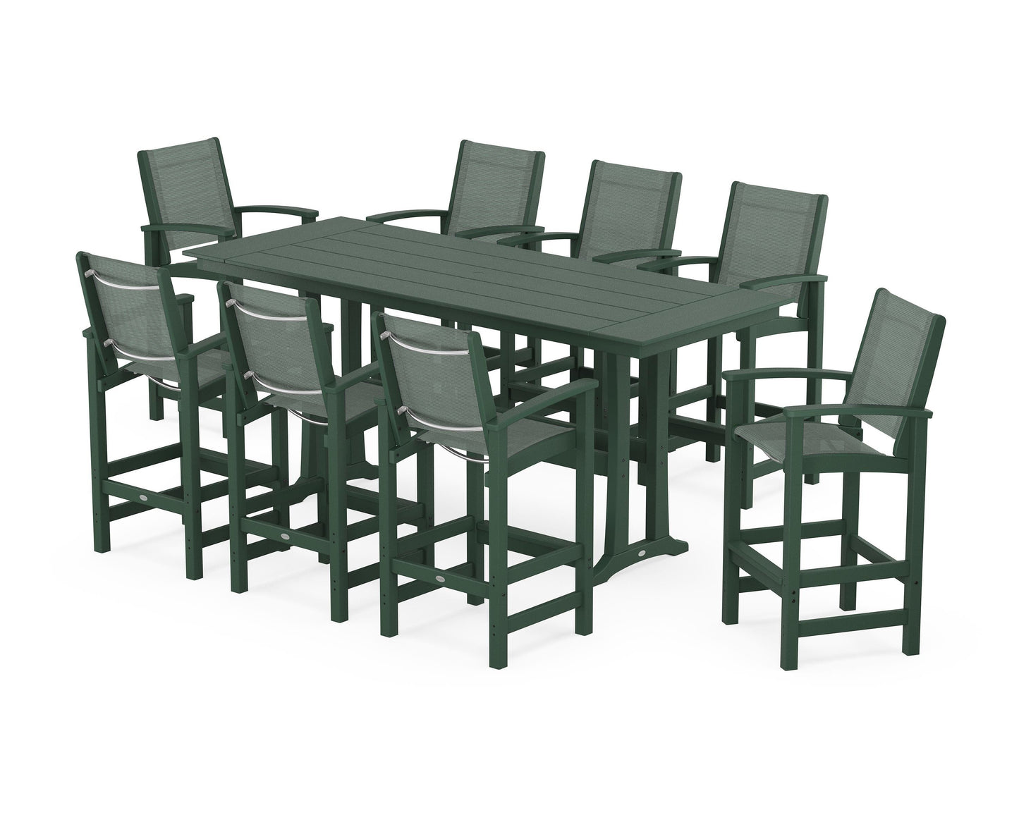 Coastal 9-Piece Farmhouse Bar Set with Trestle Legs