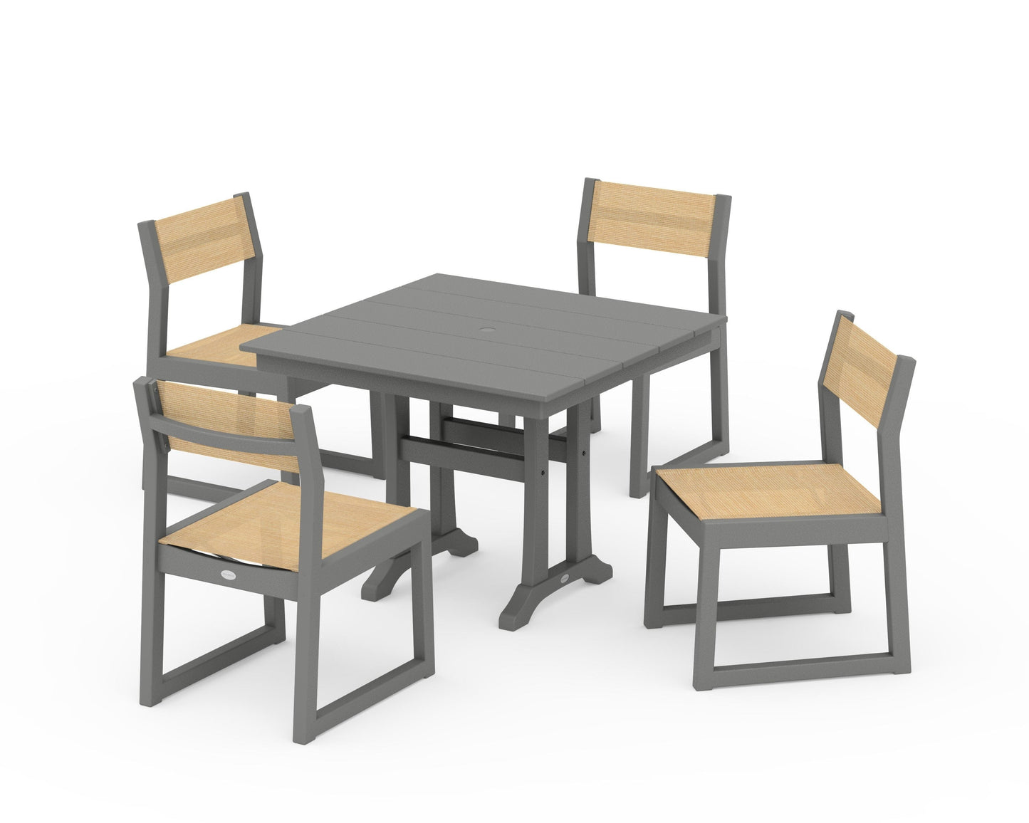 EDGE Sling 5-Piece Farmhouse Trestle Side Chair Dining Set