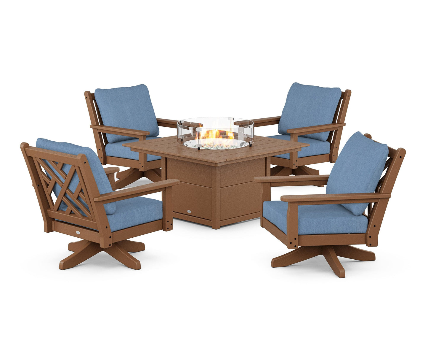 Chippendale 5-Piece Deep Seating Swivel Conversation Set with Fire Pit Table