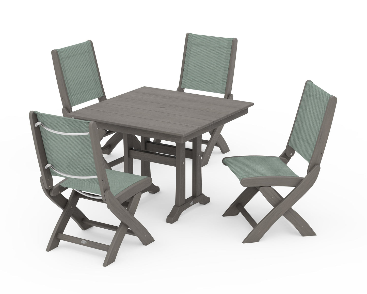 Coastal Folding Side Chair 5-Piece Farmhouse Dining Set With Trestle Legs