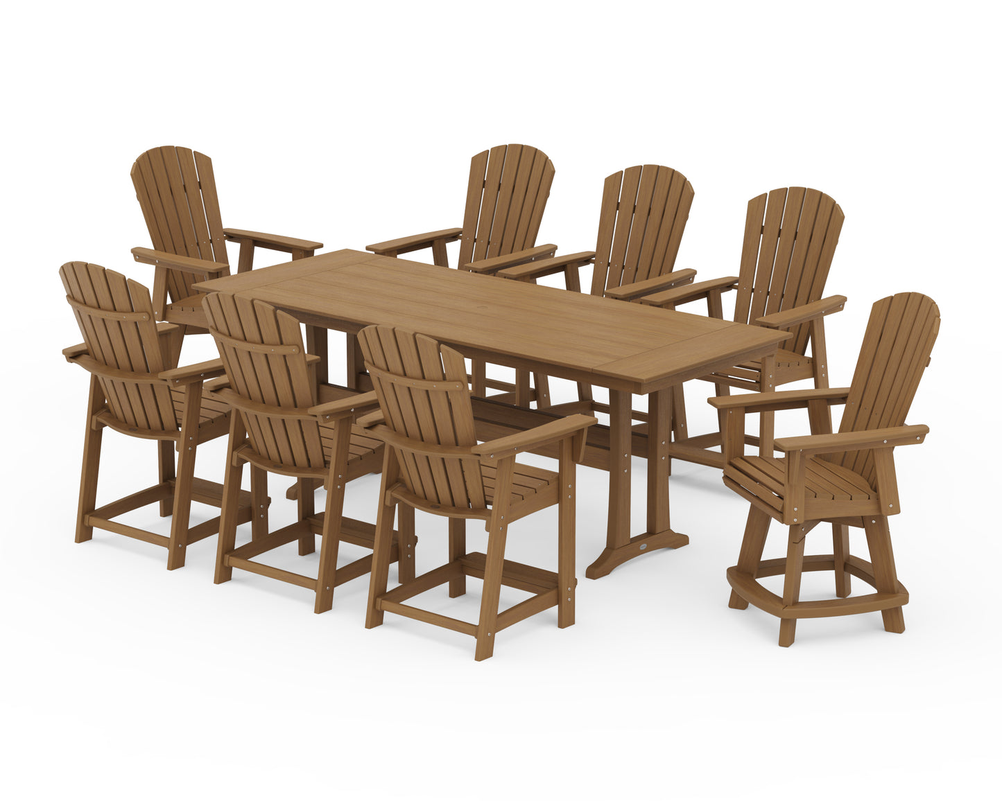 Nautical Curveback Adirondack Swivel Chair 9-Piece Farmhouse Counter Set with Trestle Legs