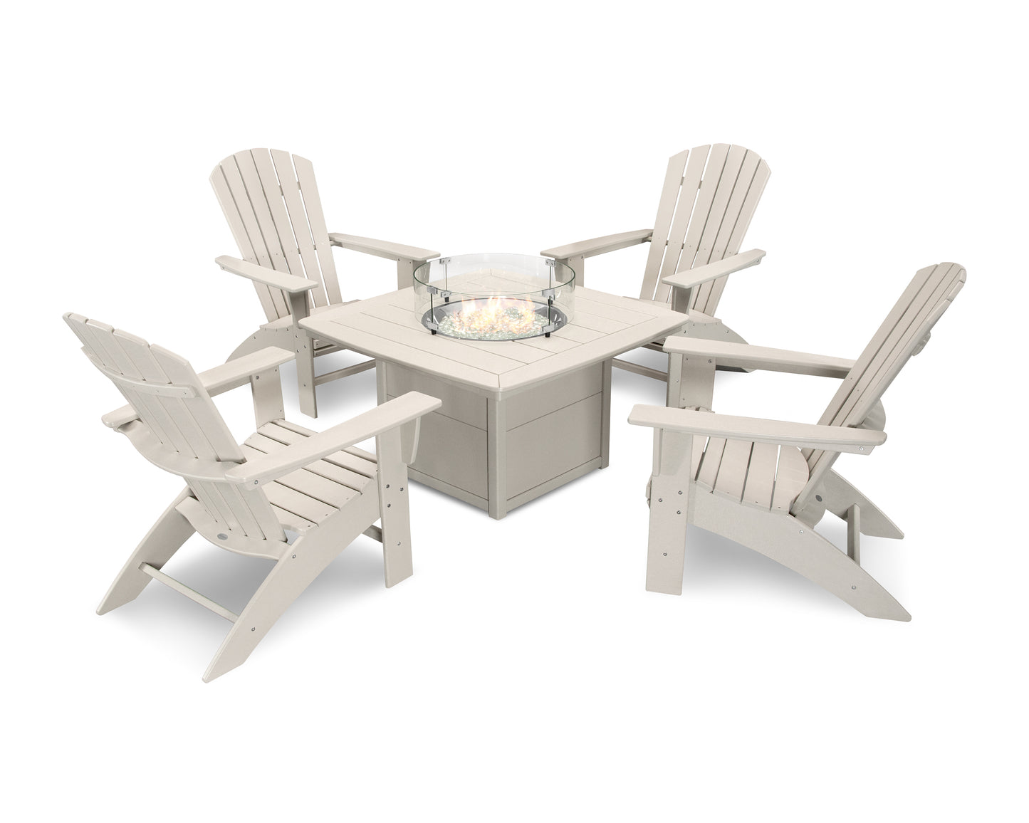 Nautical Curveback Adirondack 5-Piece Conversation Set with Fire Pit Table