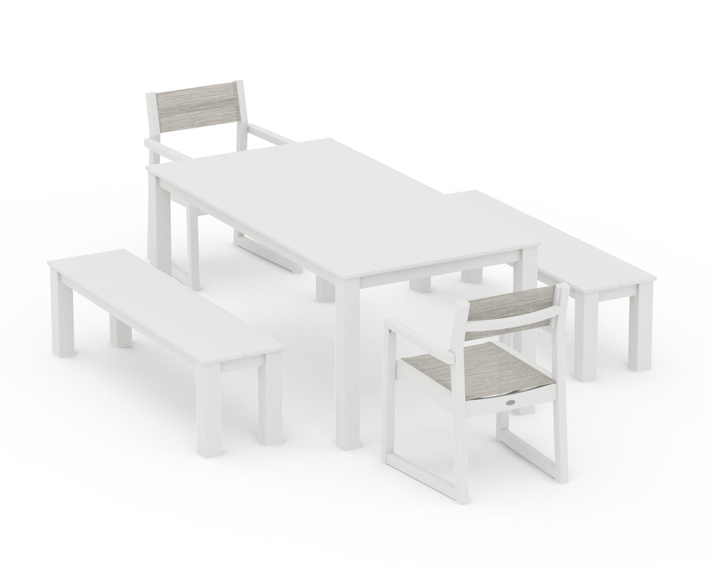 EDGE Sling Arm Chair 5-Piece Parsons Dining Set with Benches