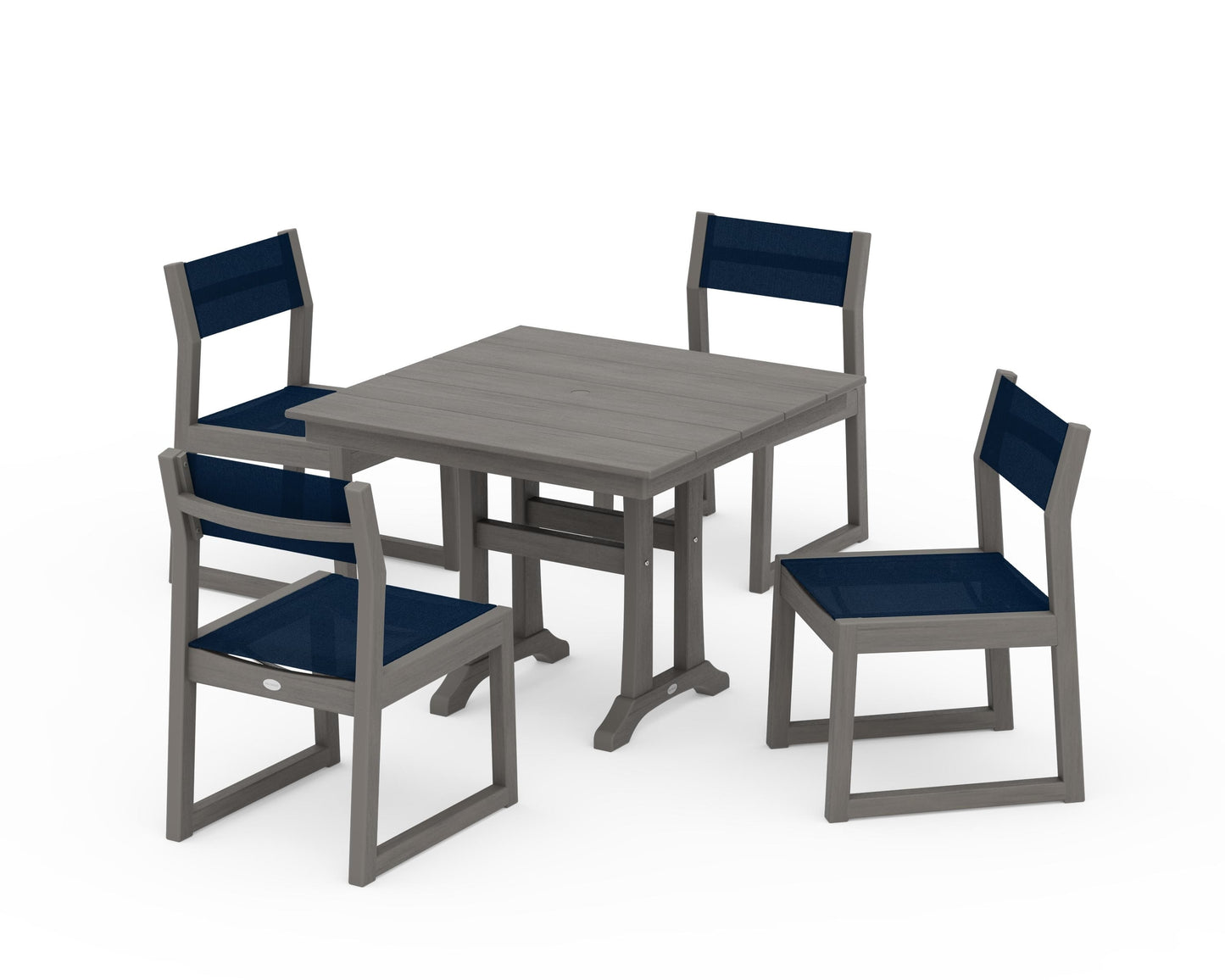 EDGE Sling 5-Piece Farmhouse Trestle Side Chair Dining Set