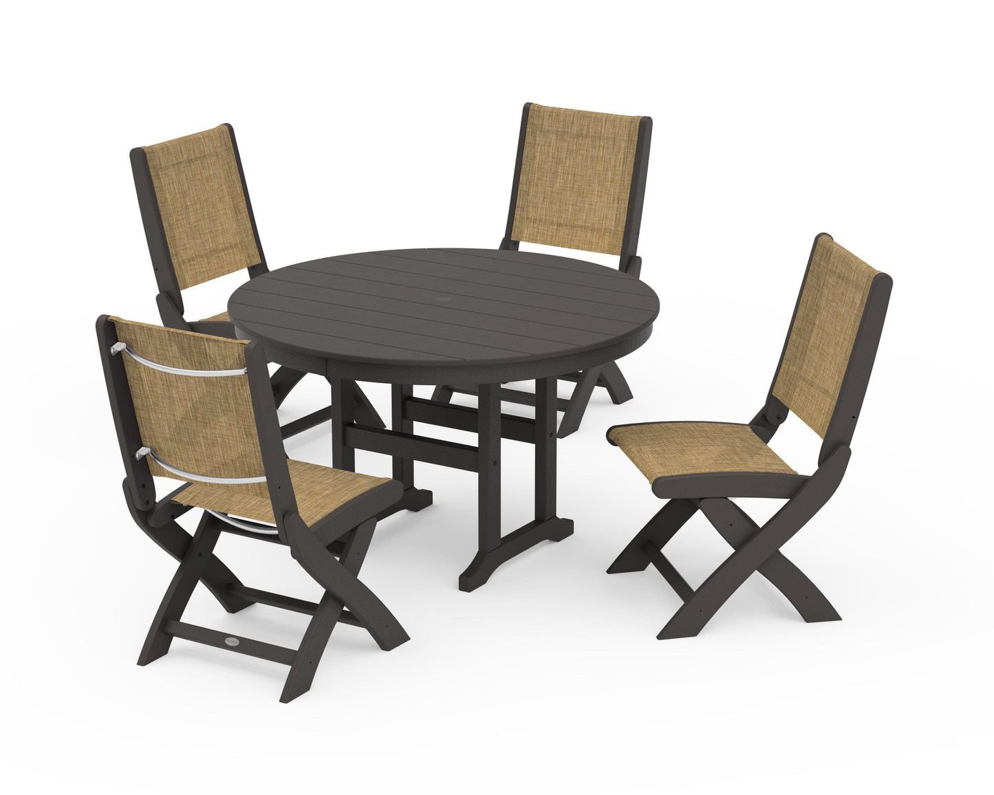Coastal Folding Side Chair 5-Piece Round Dining Set