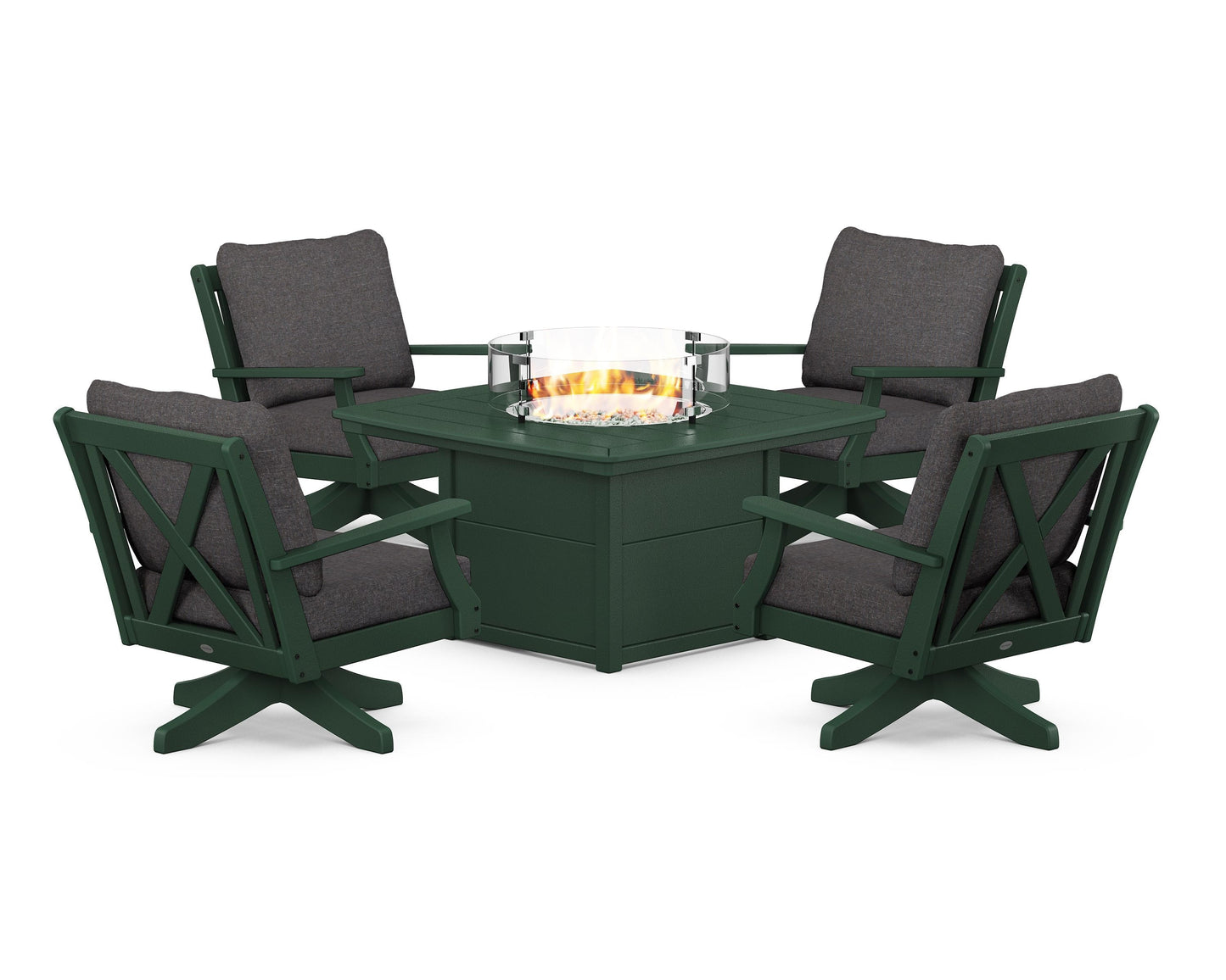 Braxton 5-Piece Deep Seating Swivel Conversation Set with Fire Pit Table