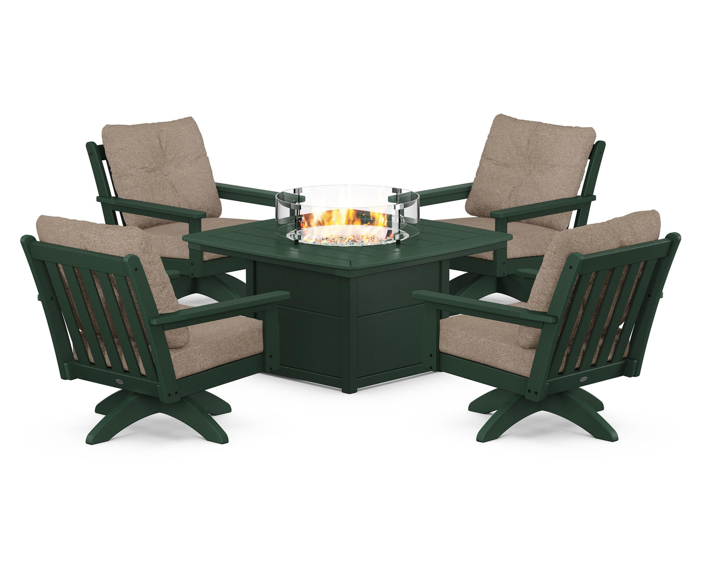 Vineyard 5-Piece Deep Seating Swivel Conversation Set with Fire Pit Table