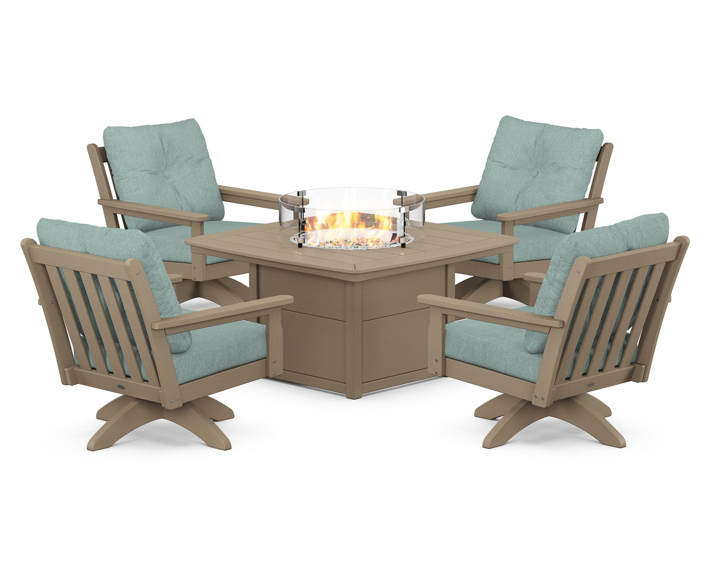 Vineyard 5-Piece Deep Seating Swivel Conversation Set with Fire Pit Table