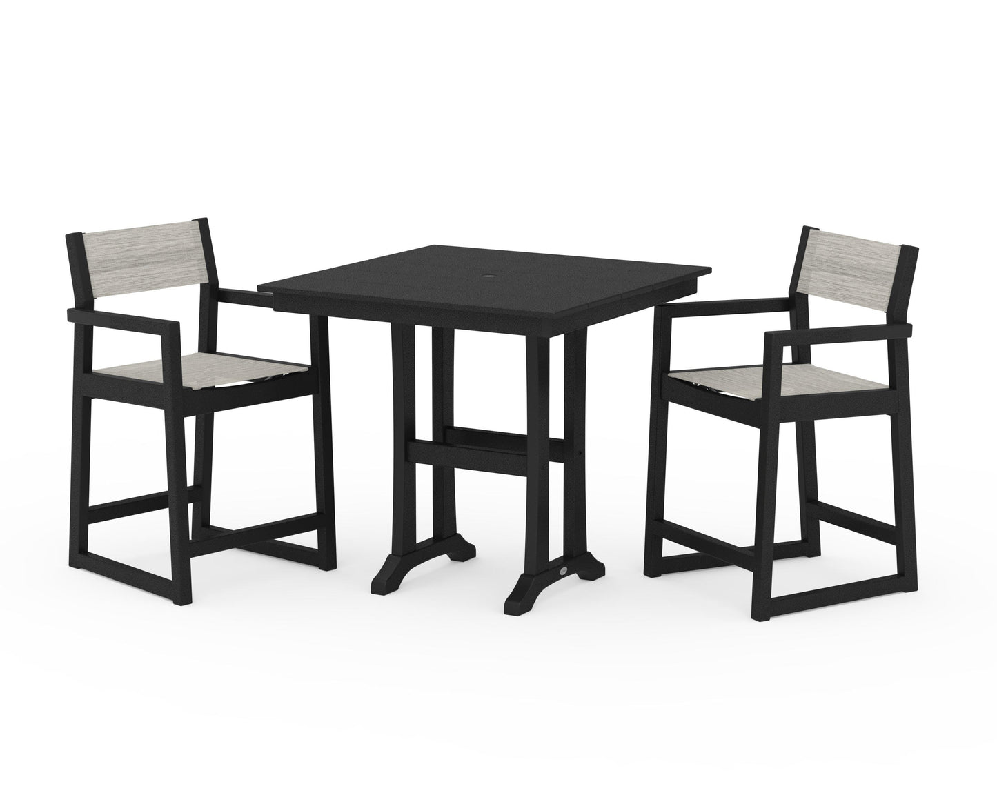 EDGE Sling Arm Chair 3-Piece Farmhouse Counter Set with Trestle Legs