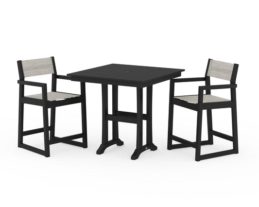 EDGE Sling Arm Chair 3-Piece Farmhouse Counter Set with Trestle Legs