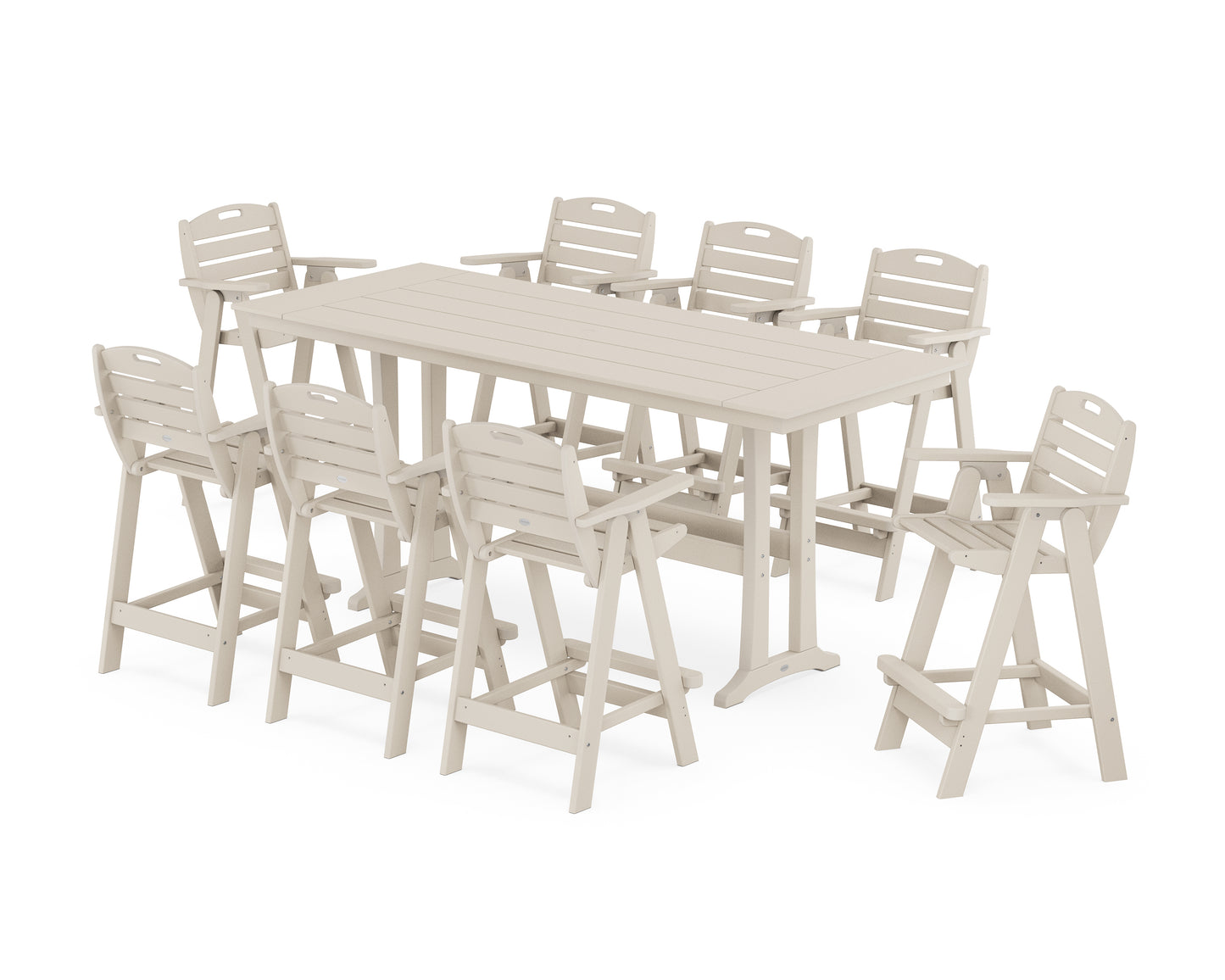 Nautical 9-Piece Farmhouse Bar Set with Trestle Legs