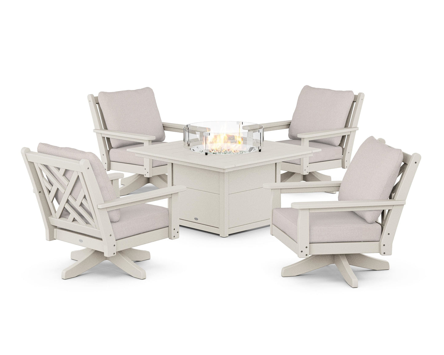Chippendale 5-Piece Deep Seating Swivel Conversation Set with Fire Pit Table