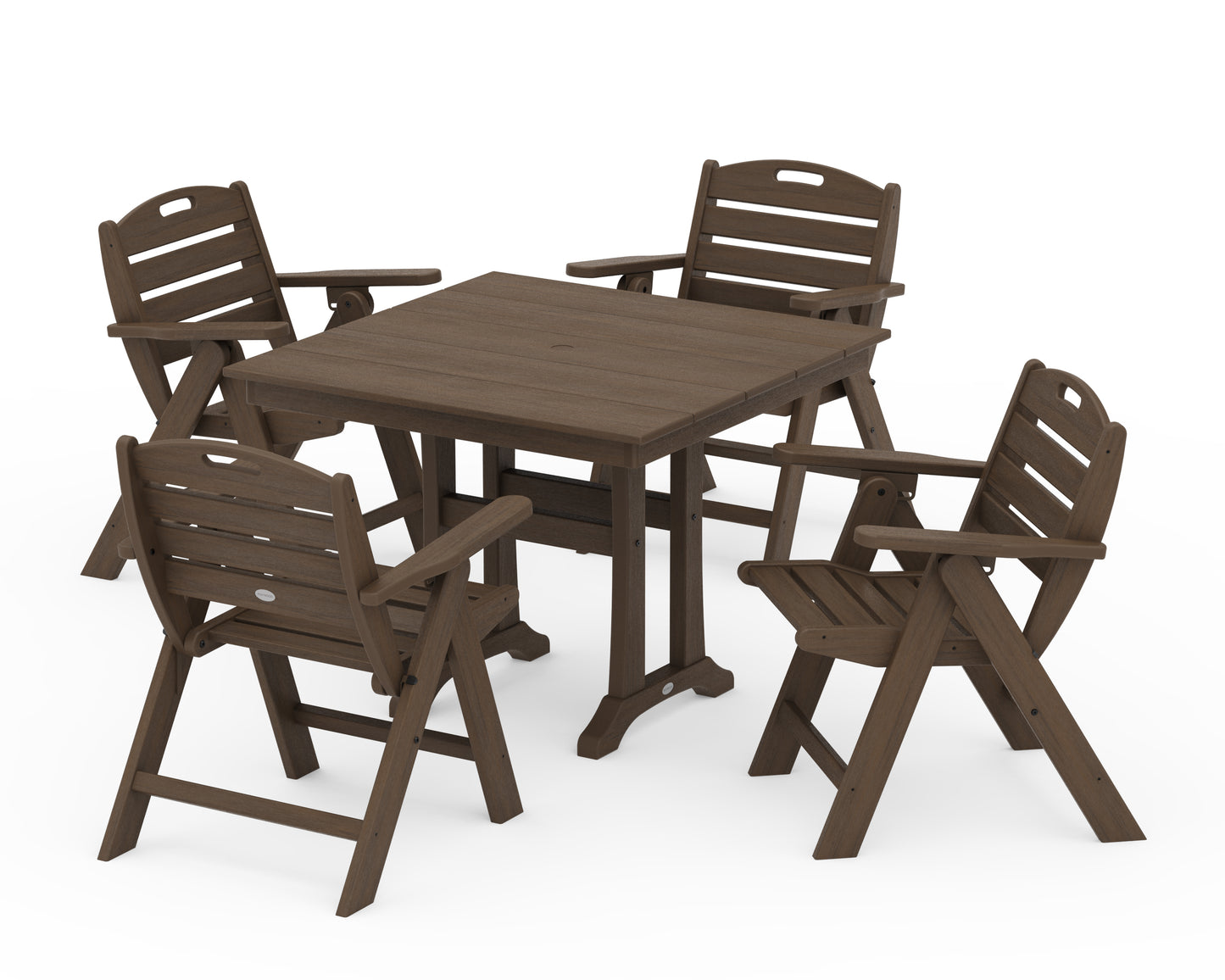 Nautical Folding Lowback Chair 5-Piece Farmhouse Dining Set With Trestle Legs