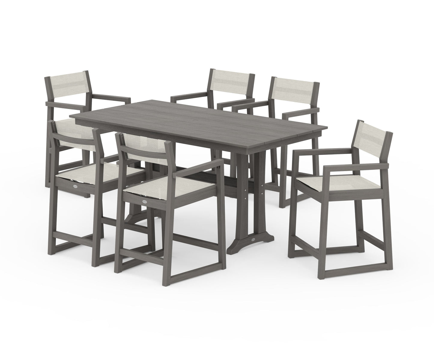 EDGE Sling Arm Chair 7-Piece Farmhouse Counter Set with Trestle Legs