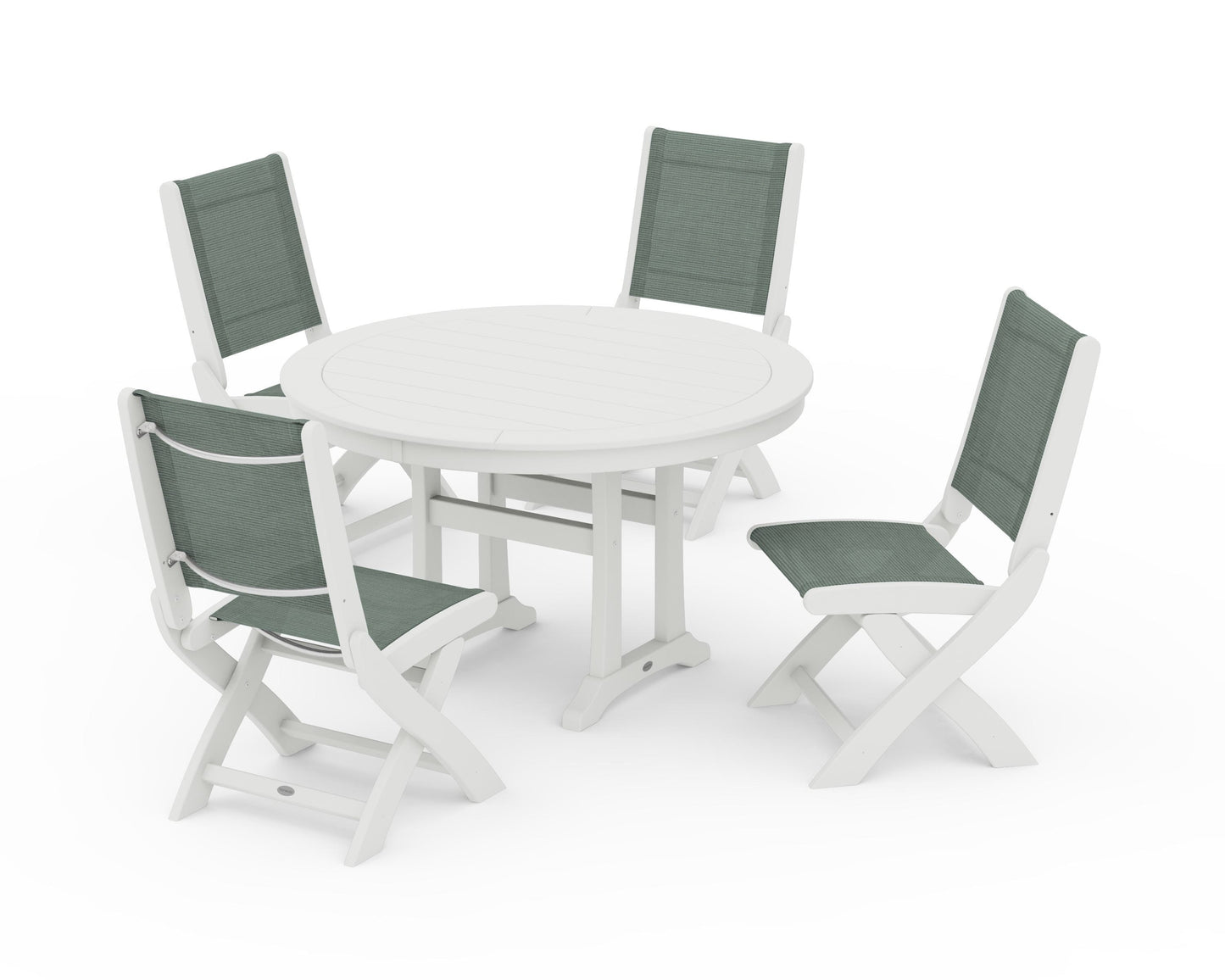 Coastal Folding Side Chair 5-Piece Round Dining Set With Trestle Legs