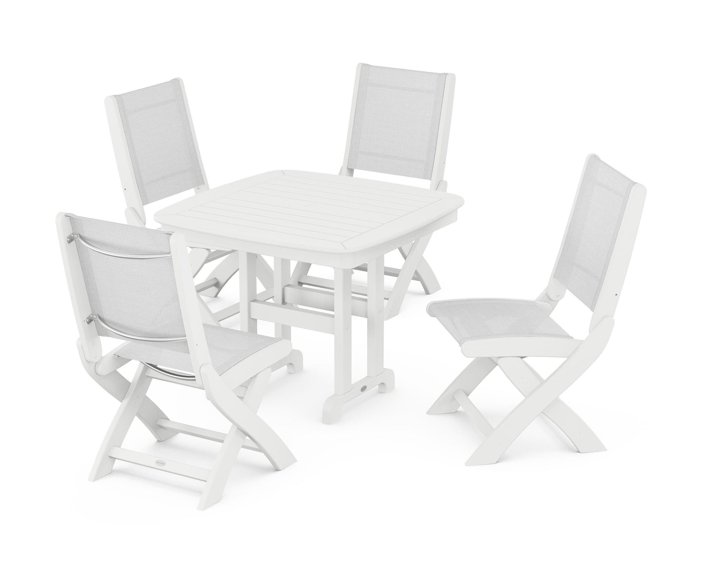 Coastal Folding Side Chair 5-Piece Dining Set