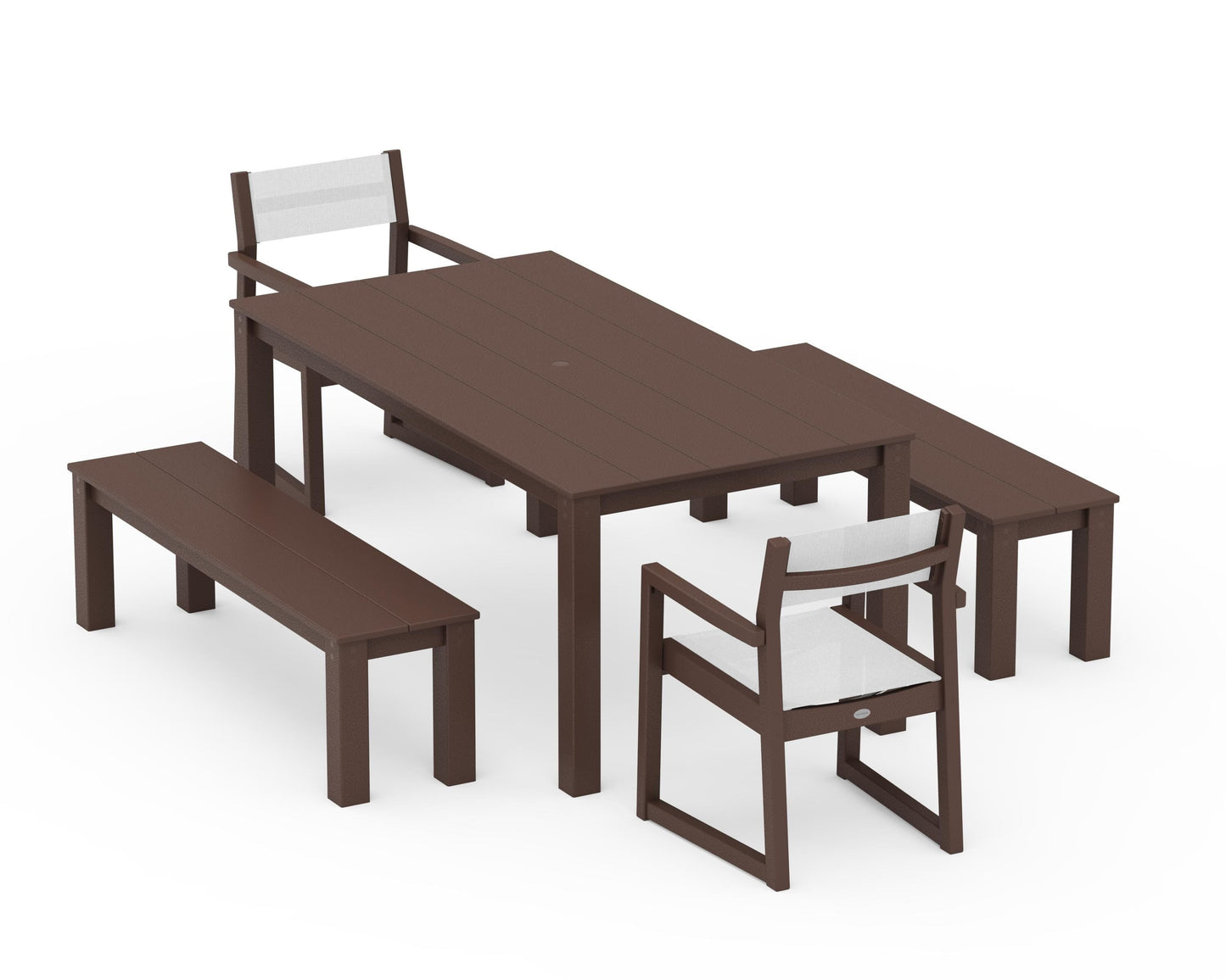 EDGE Sling Arm Chair 5-Piece Parsons Dining Set with Benches