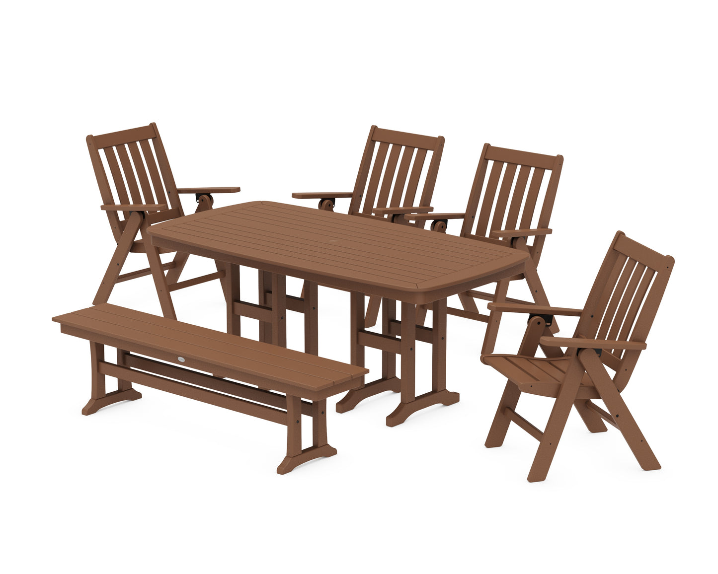 Vineyard Folding Chair 6-Piece Dining Set with Bench