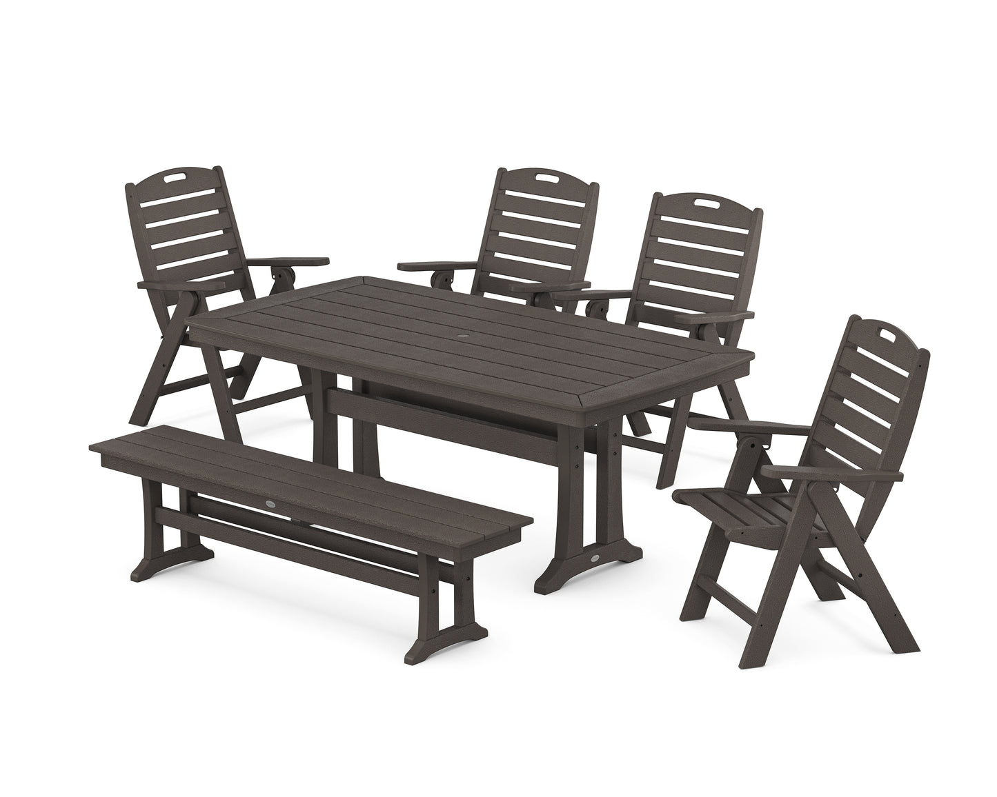 Nautical Highback 6-Piece Dining Set with Trestle Legs and Bench