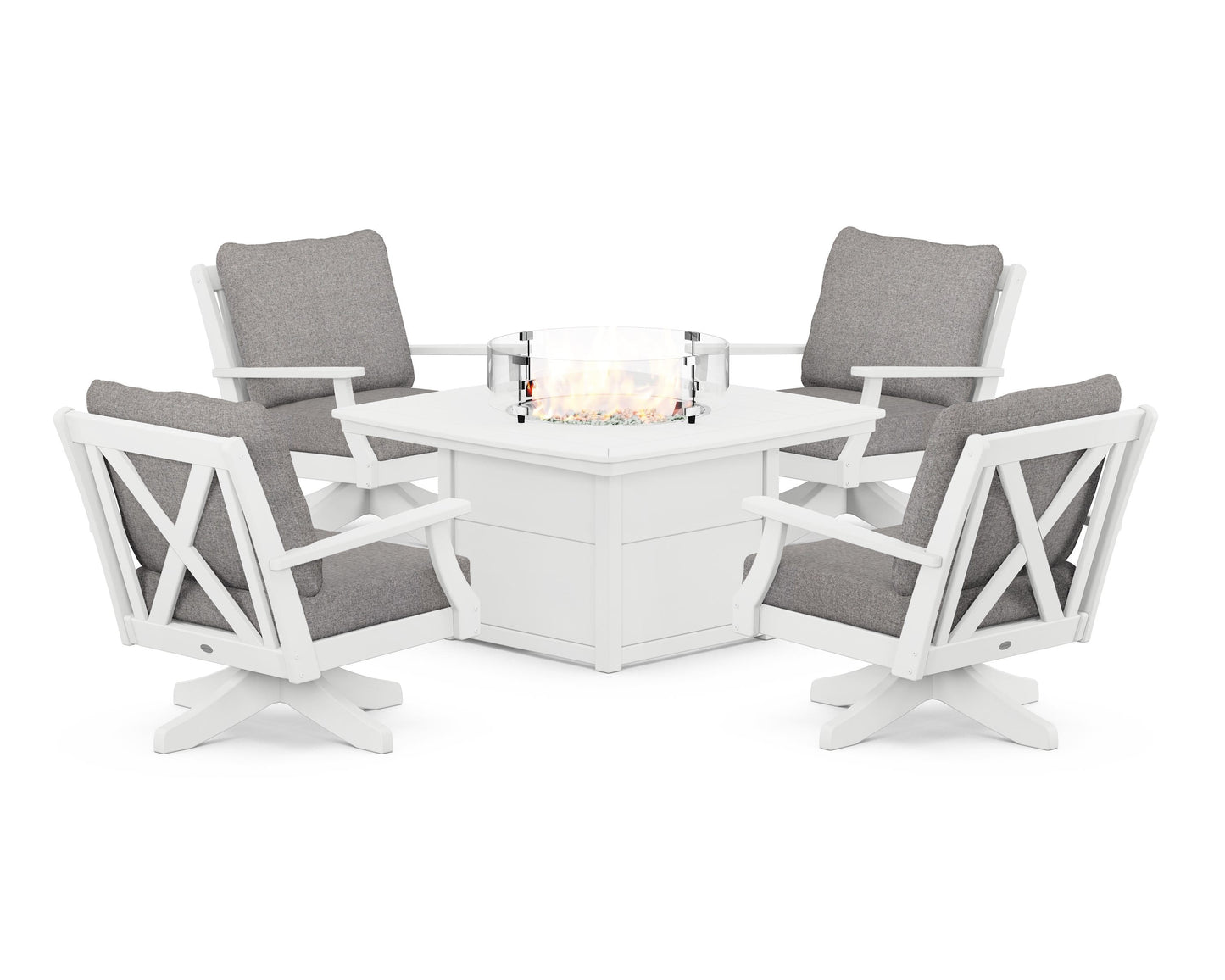 Braxton 5-Piece Deep Seating Swivel Conversation Set with Fire Pit Table