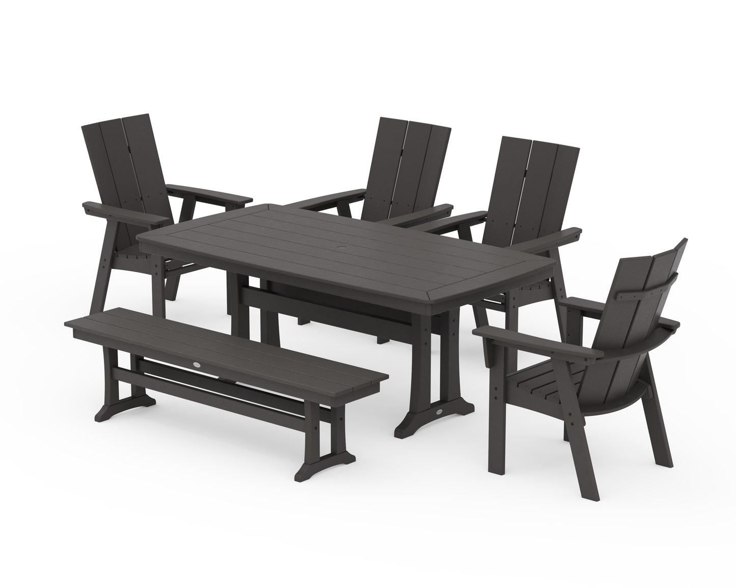 Modern Curveback Adirondack 6-Piece Farmhouse Dining Set with Trestle Legs and Bench