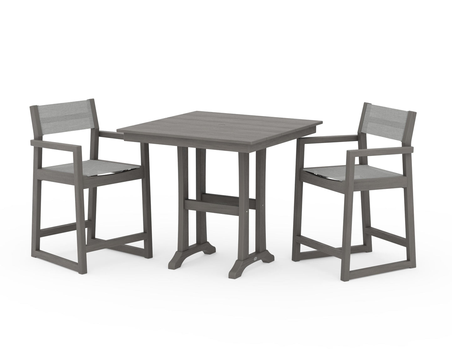 EDGE Sling Arm Chair 3-Piece Farmhouse Counter Set with Trestle Legs