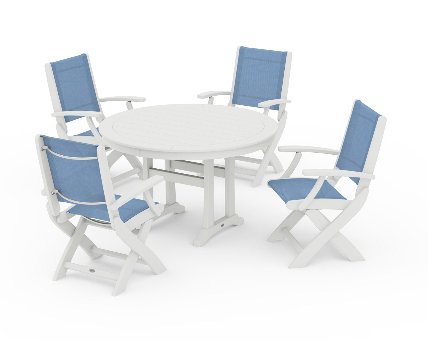 Coastal Folding Chair 5-Piece Round Dining Set with Trestle Legs