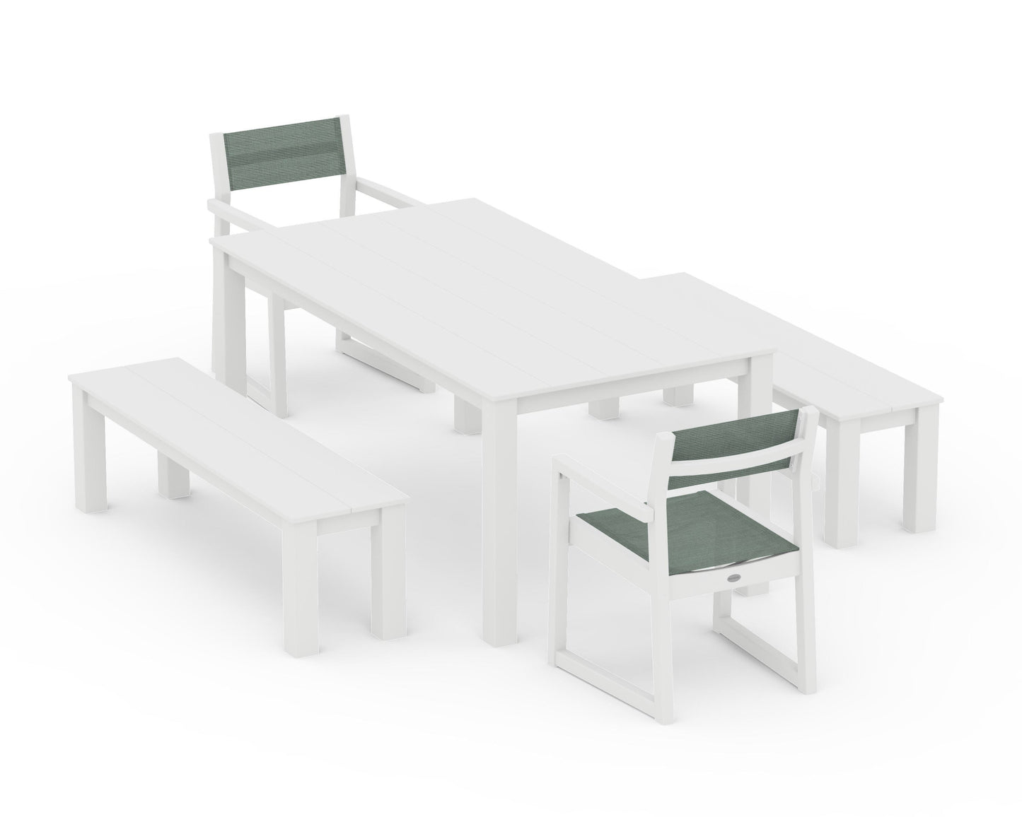 EDGE Sling Arm Chair 5-Piece Parsons Dining Set with Benches