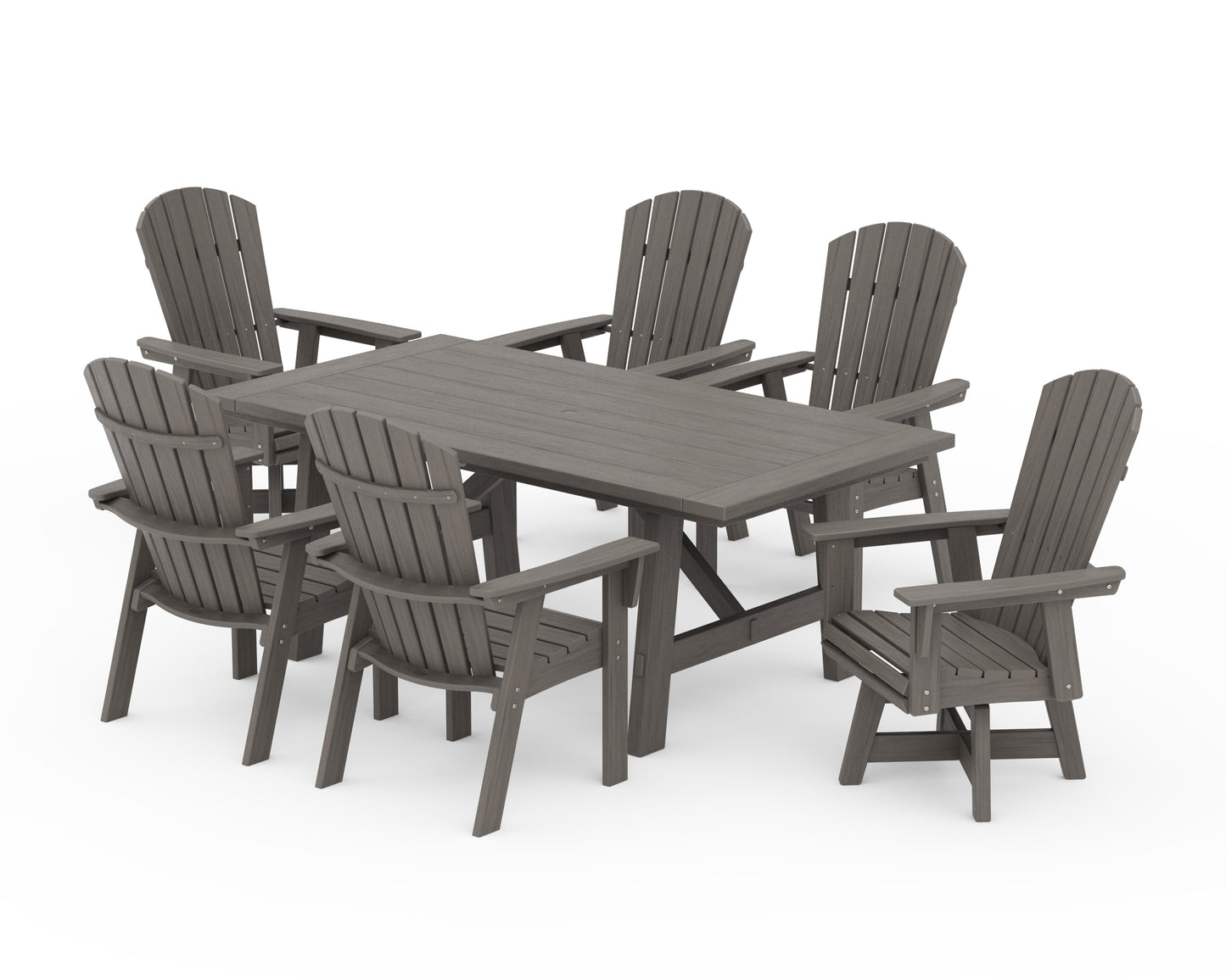 Nautical Curveback Adirondack Swivel Chair 7-Piece Rustic Farmhouse Dining Set