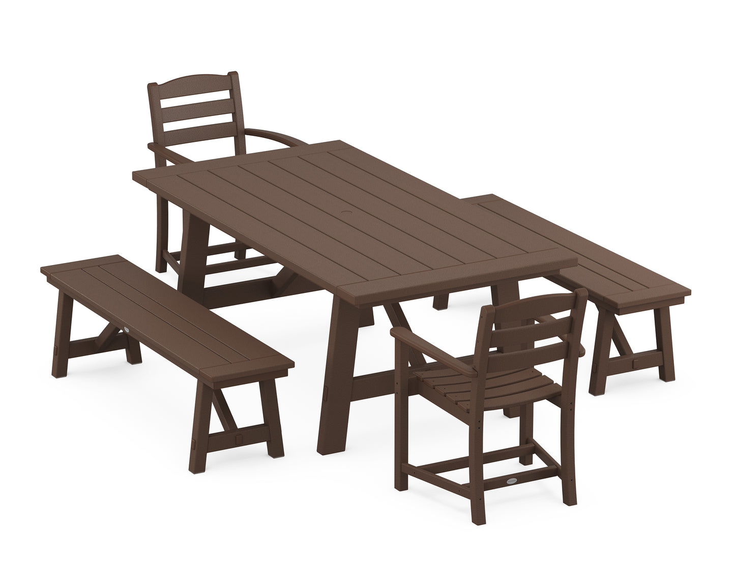 La Casa Café 5-Piece Rustic Farmhouse Dining Set With Benches