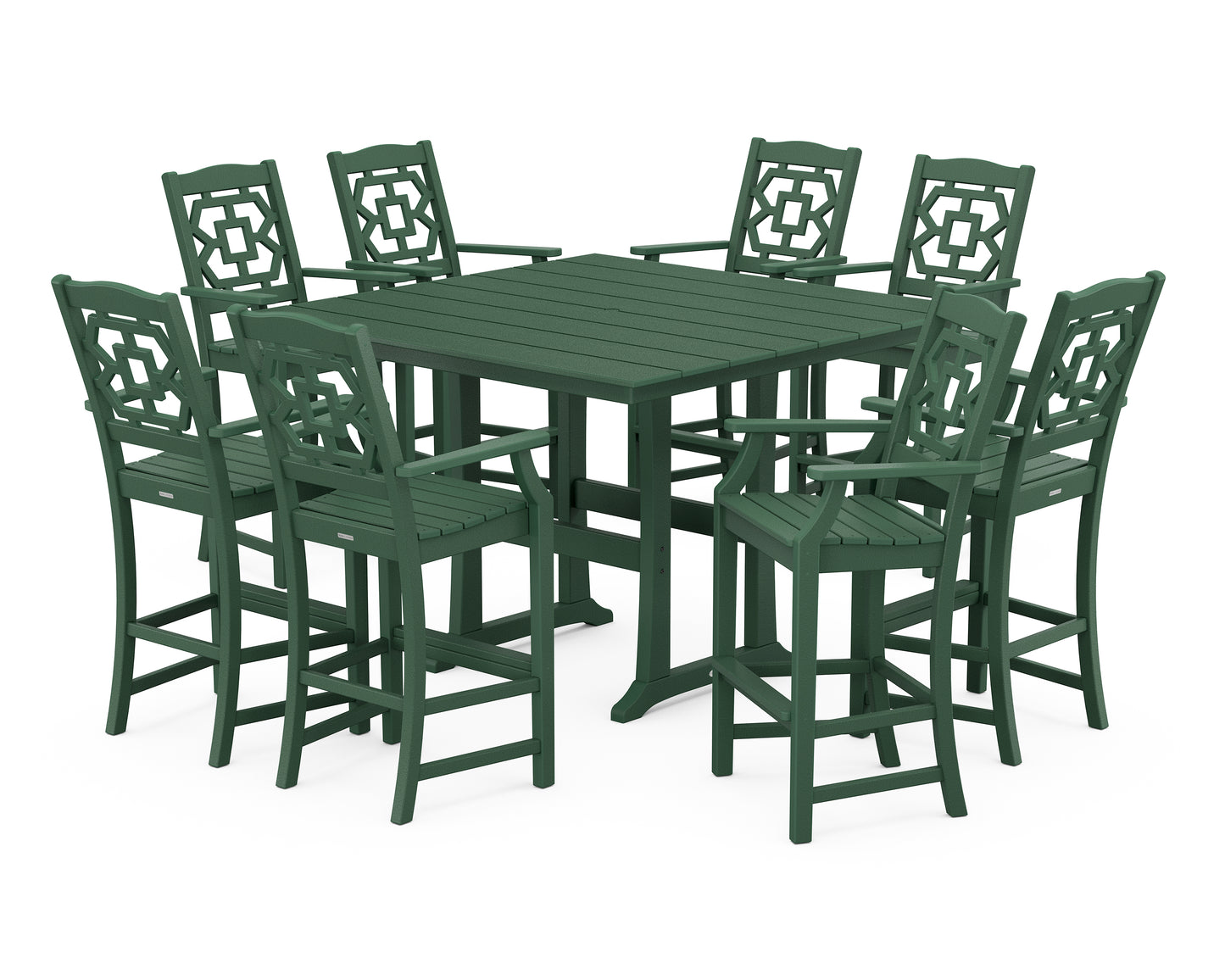 Chinoiserie 9-Piece Square Farmhouse Bar Set with Trestle Legs