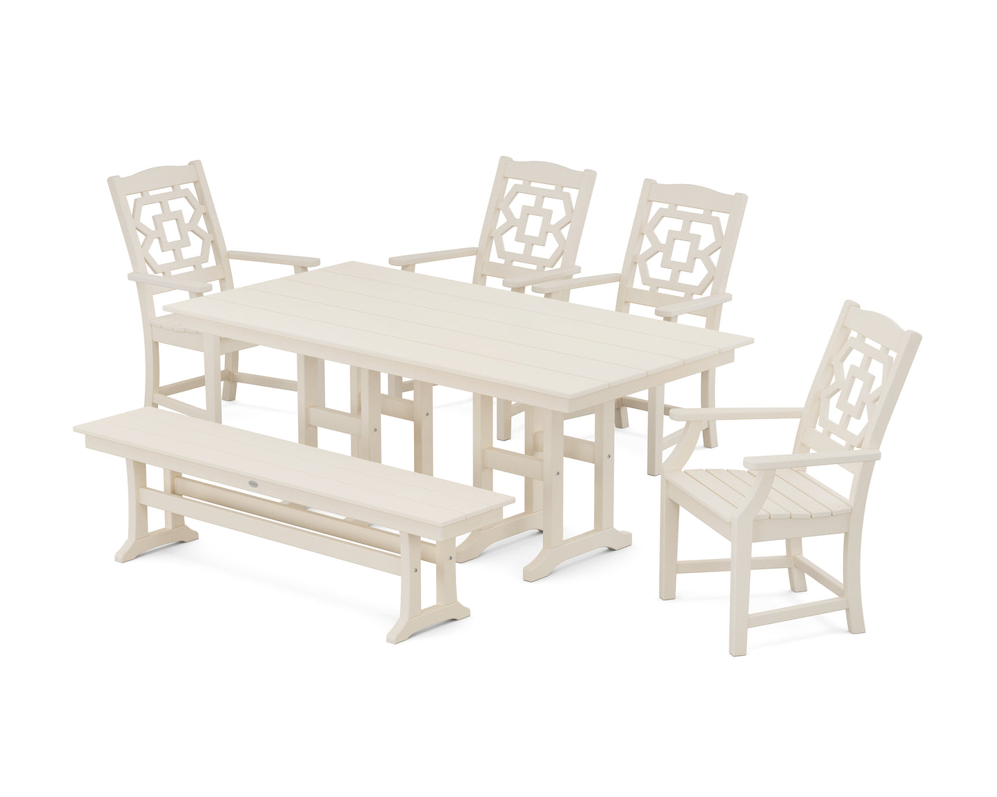 Chinoiserie 6-Piece Farmhouse Dining Set with Bench