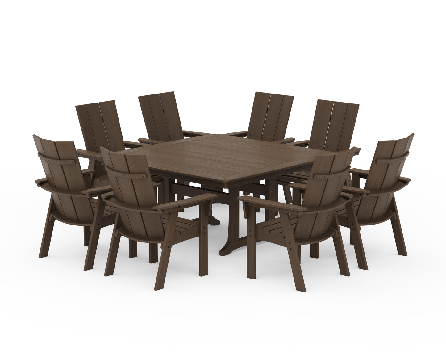 Modern Curveback Adirondack 9-Piece Square Dining Set with Trestle Legs