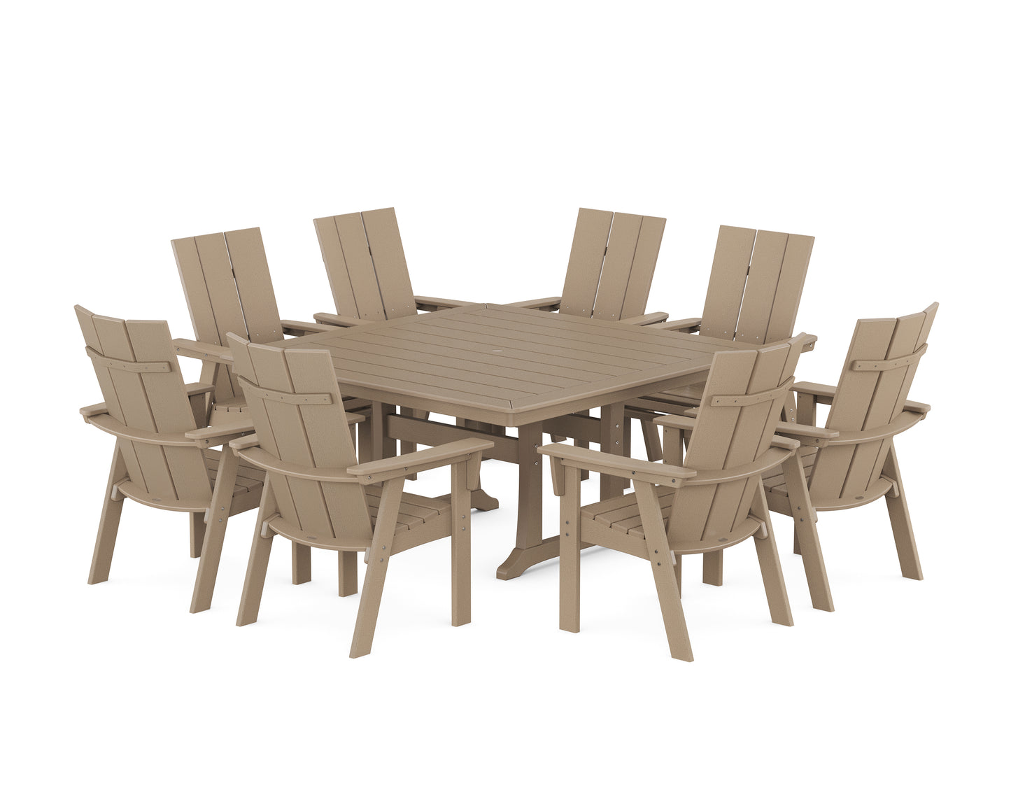 Modern Curveback Adirondack 9-Piece Square Dining Set with Trestle Legs