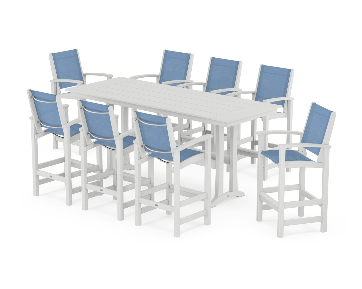 Coastal 9-Piece Farmhouse Bar Set with Trestle Legs